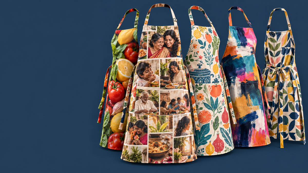 Custom printed aprons for women with personalised photos artwork