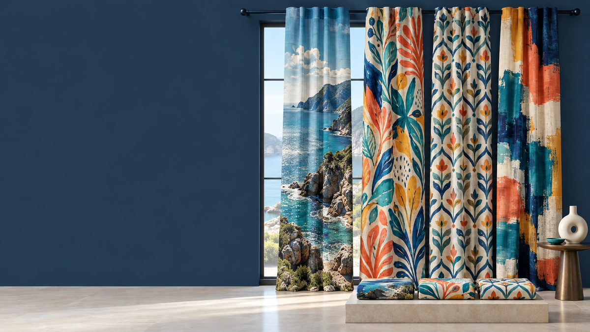 Custom printed window curtains with personalised photos artwork