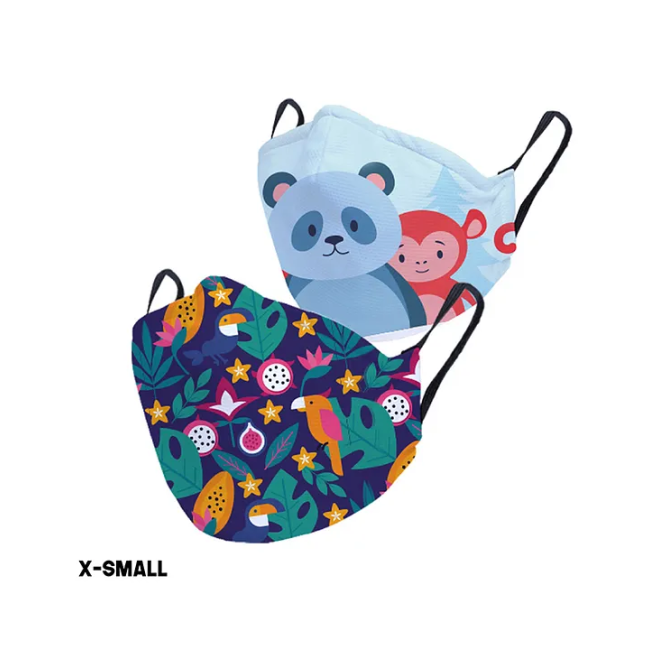 Blue Panda Monkey & Tropical Jungle Kids Personalised Face Mask | Pack of 2