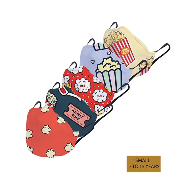 Customised Face Mask Pack of 5 – Popcorn Movie Night Design