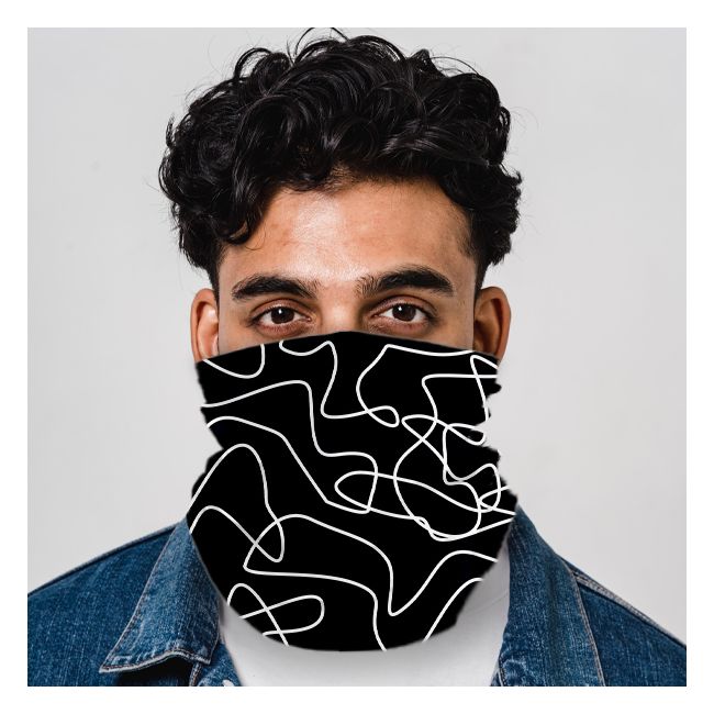 Men's Bandana - Black Abstract White Lines Pattern Lycra Headwear