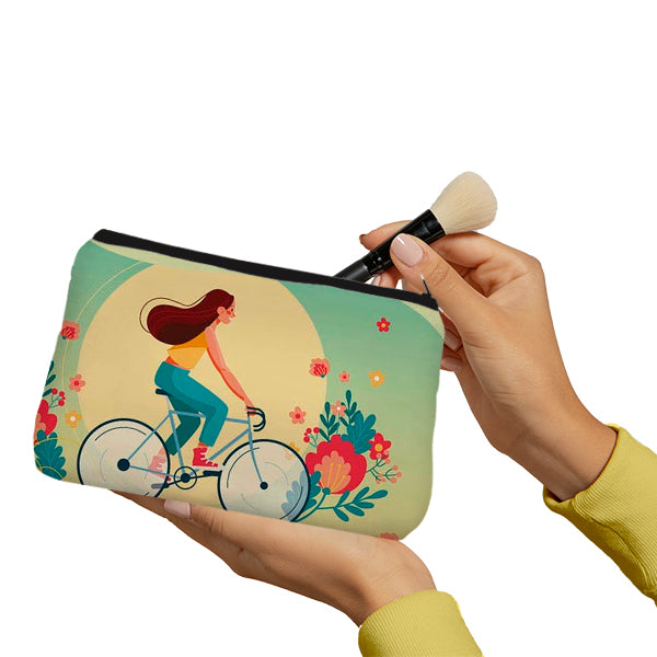Personalizable Bicycle Girl Cosmetic Pouch