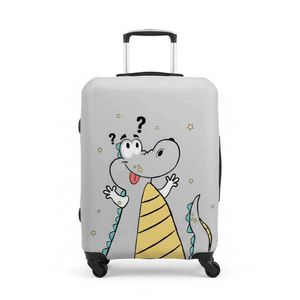Confused Dino Trolley Bag Cover | Grey Suitcase Cover – Dinosaur Print