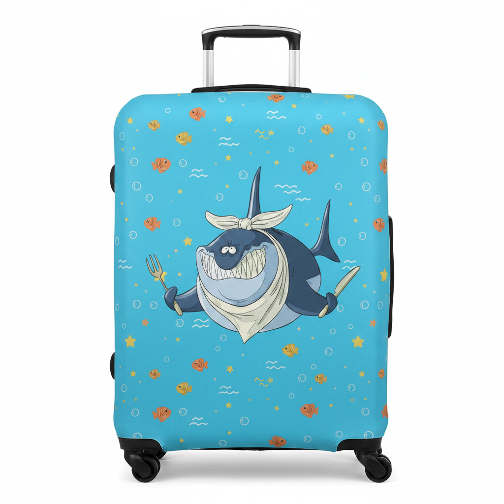 Chef Shark Trolley Cover | Blue Underwater Luggage Cover