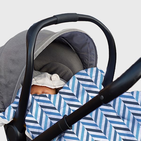 Stroller Blanket - Blue Chevron Pattern