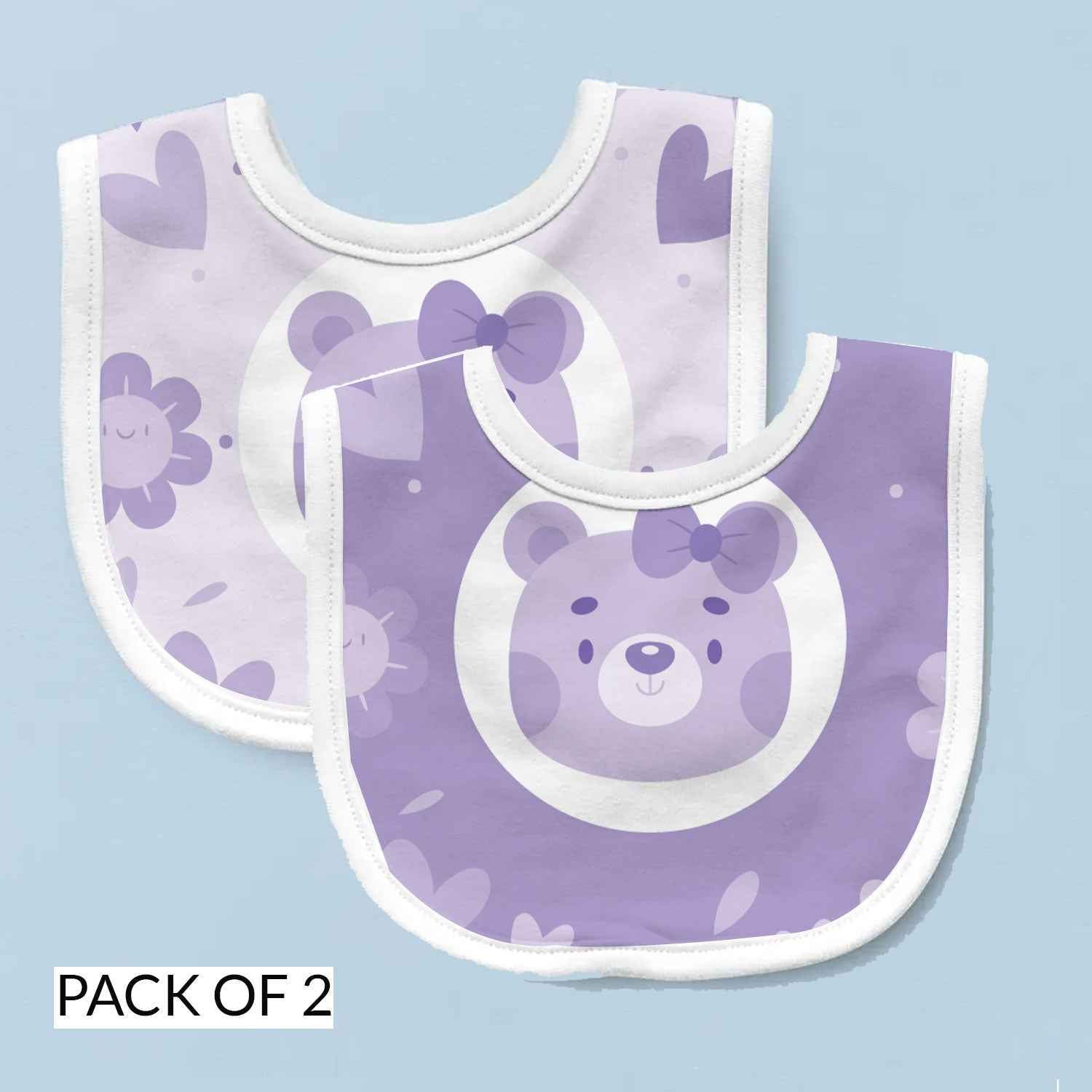 Purple Teddy Bear | Personalised Baby Bib – Pack of 2