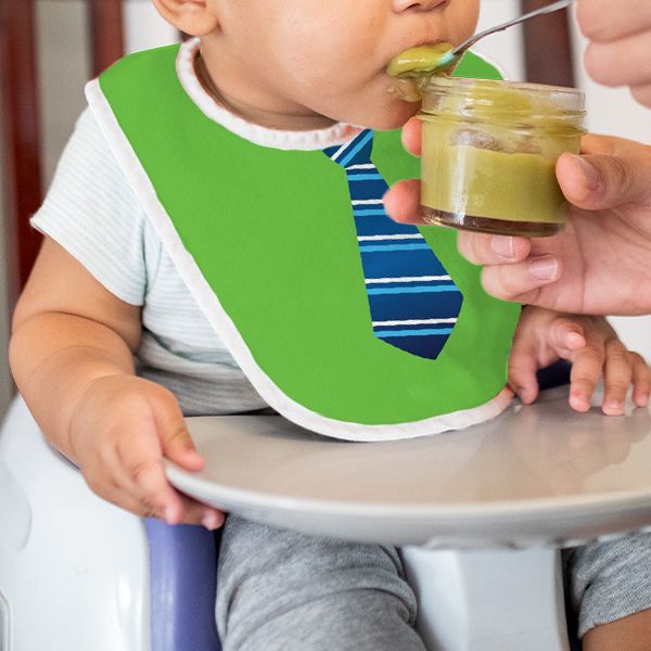 Little Gentleman Baby Bib - Green with Blue Tie Design