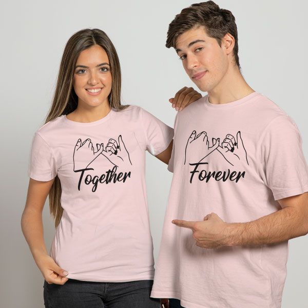Couple's T-Shirt Set - Together Forever Pinky Promise Pink Black