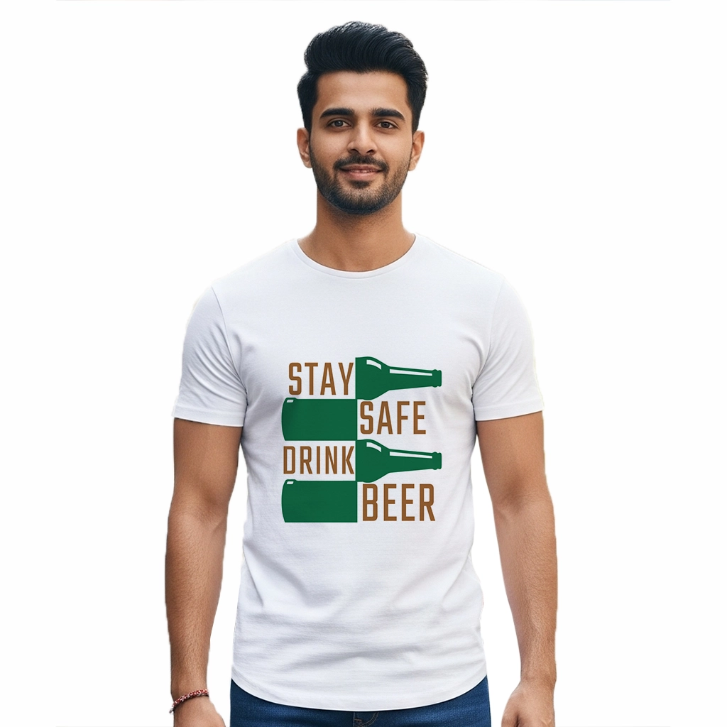 Men's T-Shirt - Stay Safe Drink Beer Funny Green Bottles A4 Print