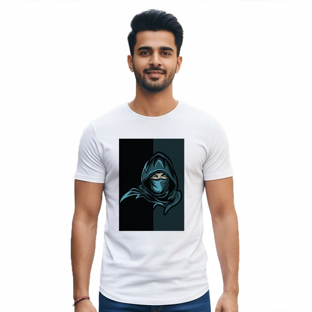 Men's T-Shirt - Mysterious Hooded Ninja Teal Dark A4 Print