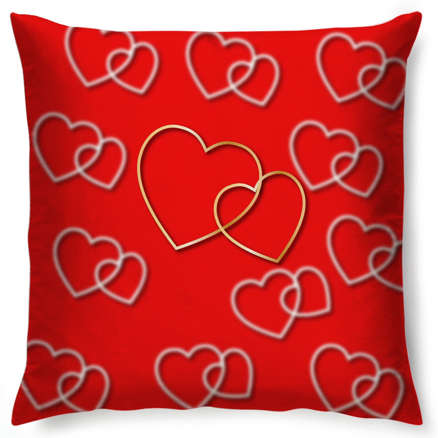 Interlinked Hearts Cushion – Red & Gold Love Design