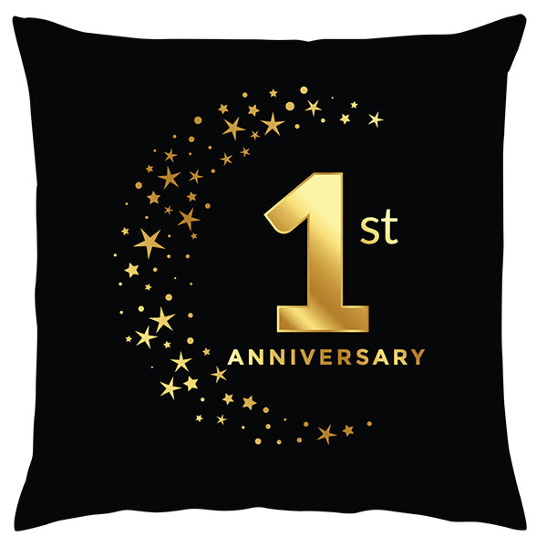 1st Anniversary Cushion – Black & Gold Star Design