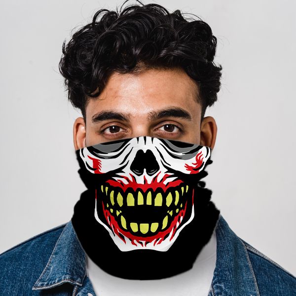 Men's Bandana - Skull Grin Red Yellow Black Lycra Headwear