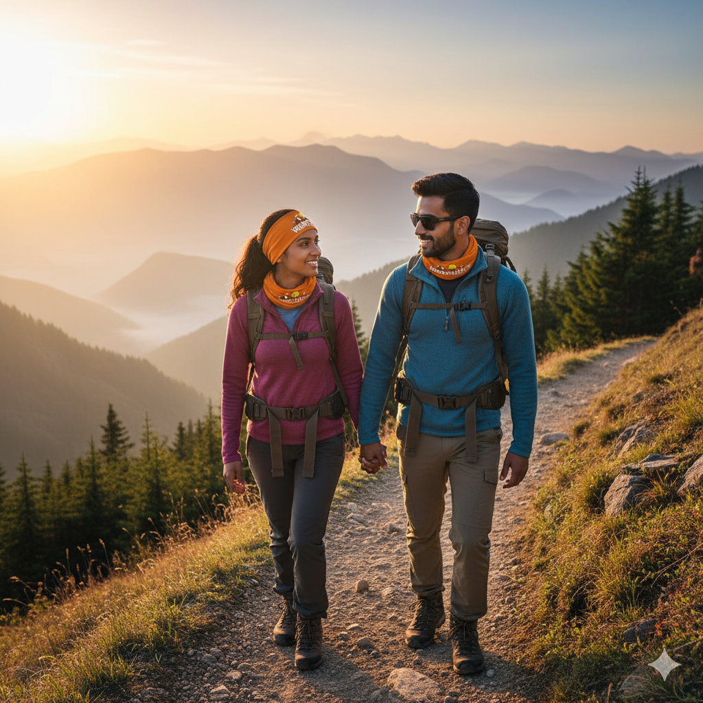 Men's Bandana - Wanderlust Mountain Orange Lycra Headwear