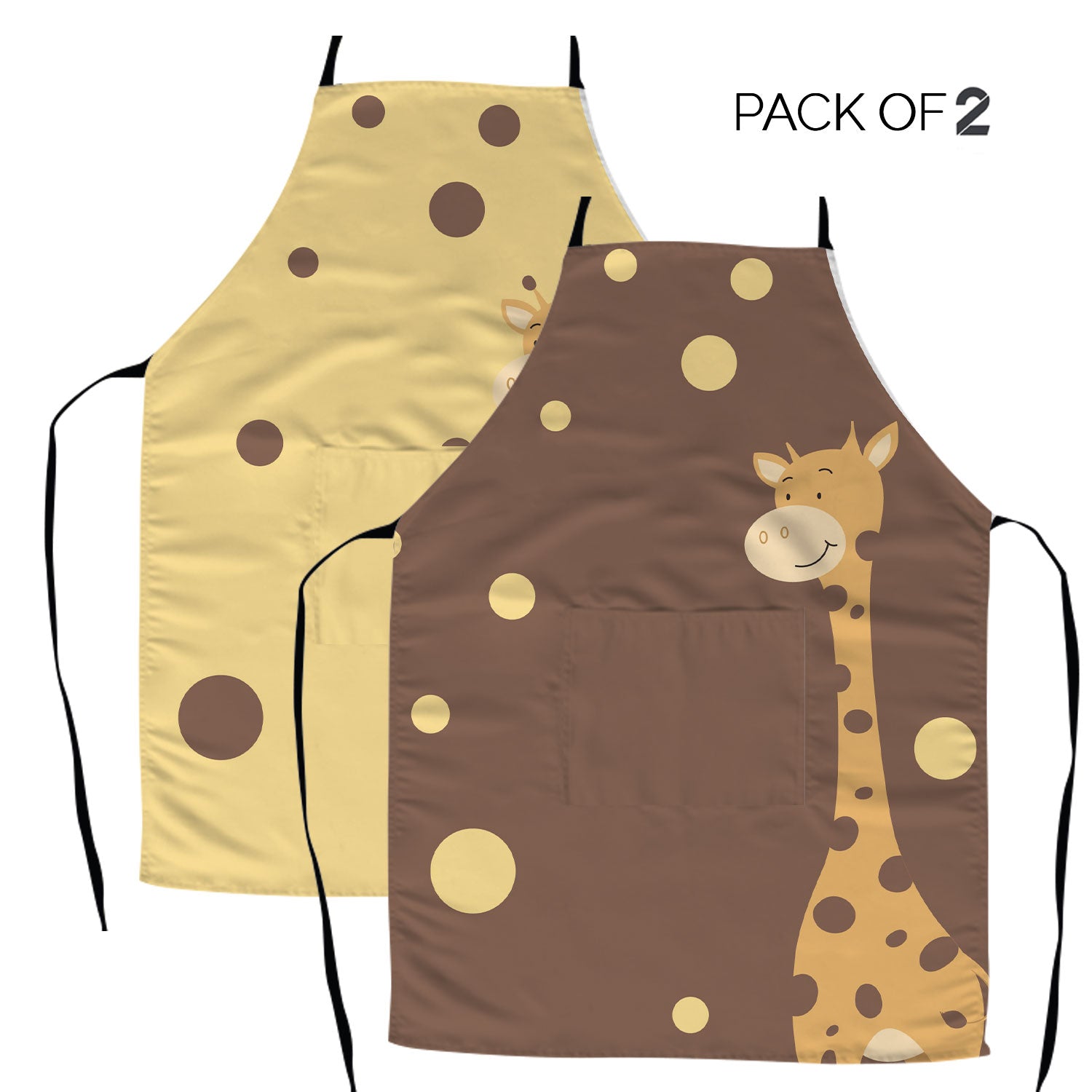 Giraffe Polka Dot Kids Apron | Pack of 2 | Yellow & Brown