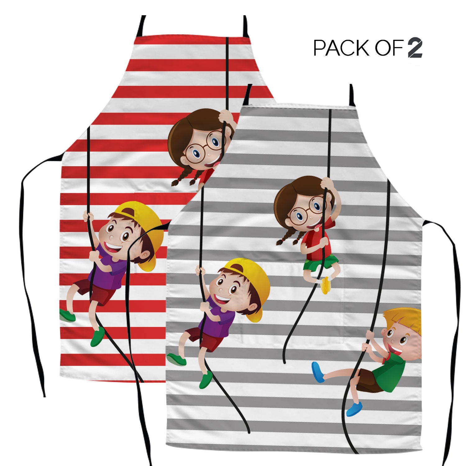 Kids Climbing Stripes Apron | Pack of 2 | Red & Grey