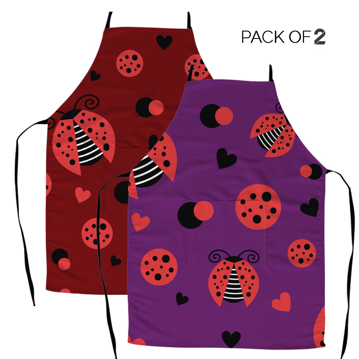 Ladybug Hearts Kids Apron | Pack of 2 | Red & Purple