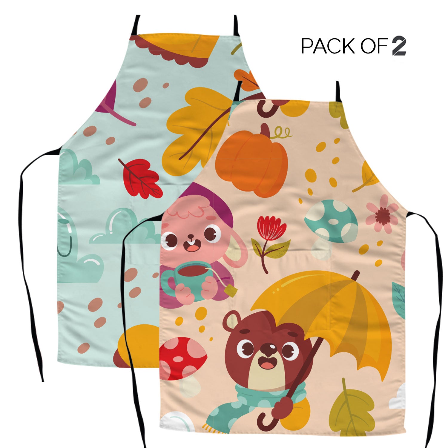 Autumn Forest Animals Kids Apron | Pack of 2 | Bear & Mouse