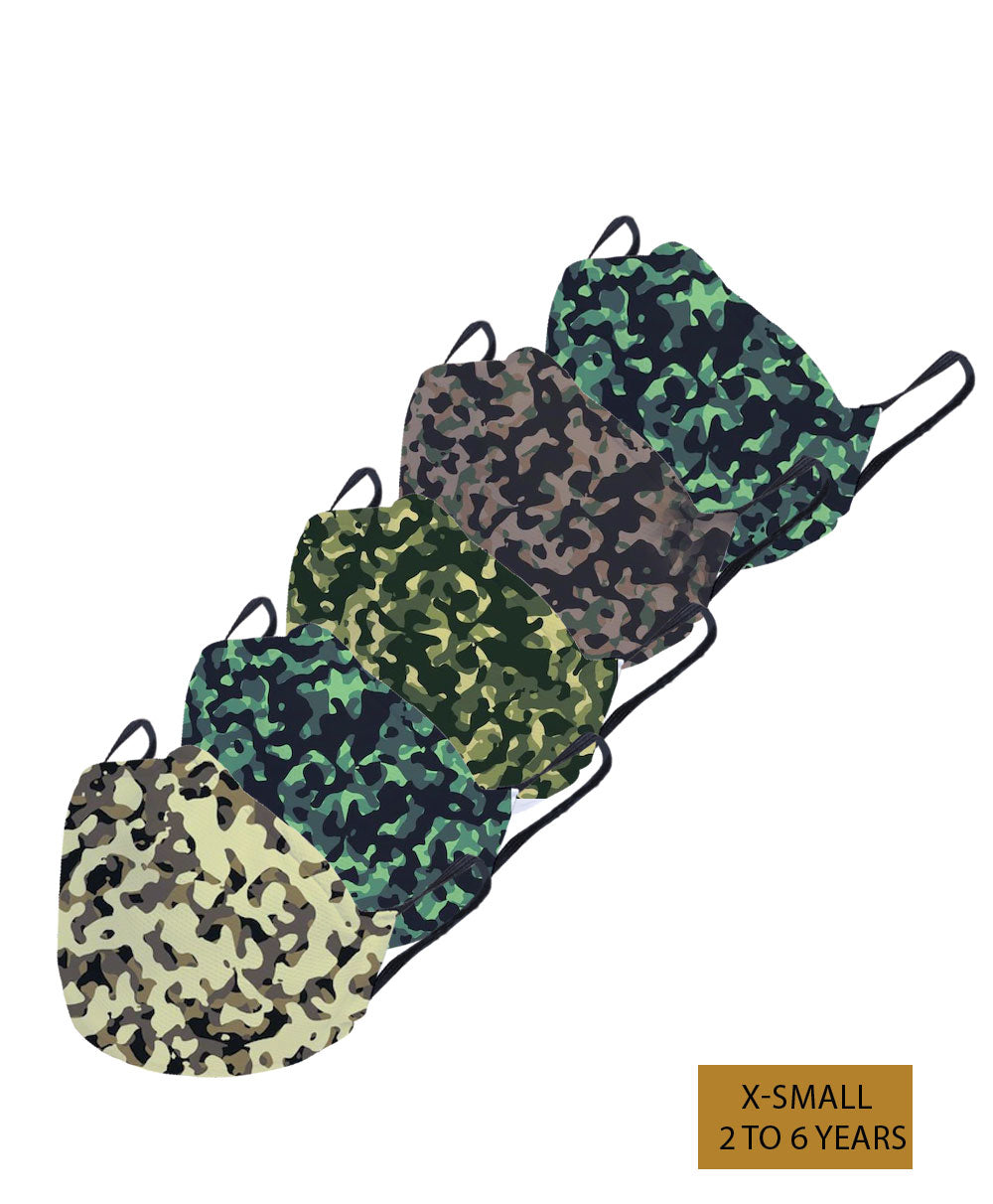 Army, Green, Teal, Desert & Khaki Camo Face Mask | Pack of 5