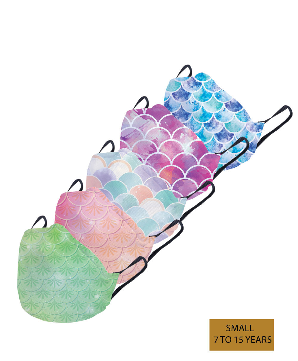 Mermaid Scales Face Mask | Pack of 5 | Blue, Pink, Pastel, Peach & Green