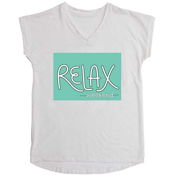 Women's T-Shirt - Relax Weekend Mint Green White V-Neck A5