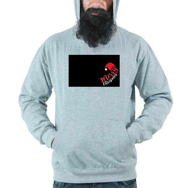 Unisex Hoodie - Merry Christmas Santa Hat Gray Cotton 300gsm A5 Print