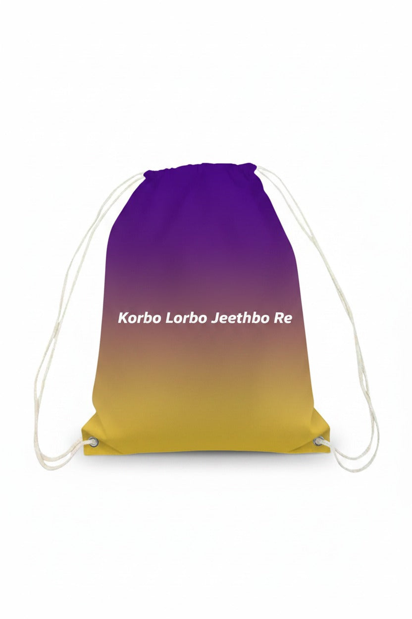 Korbo Lorbo Jeethbo Re –  Cricket Fan Drawstring Bag | Personalised