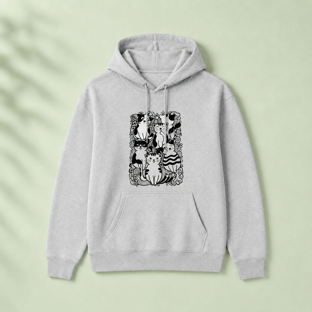 A5 cat-print hoodie mockup