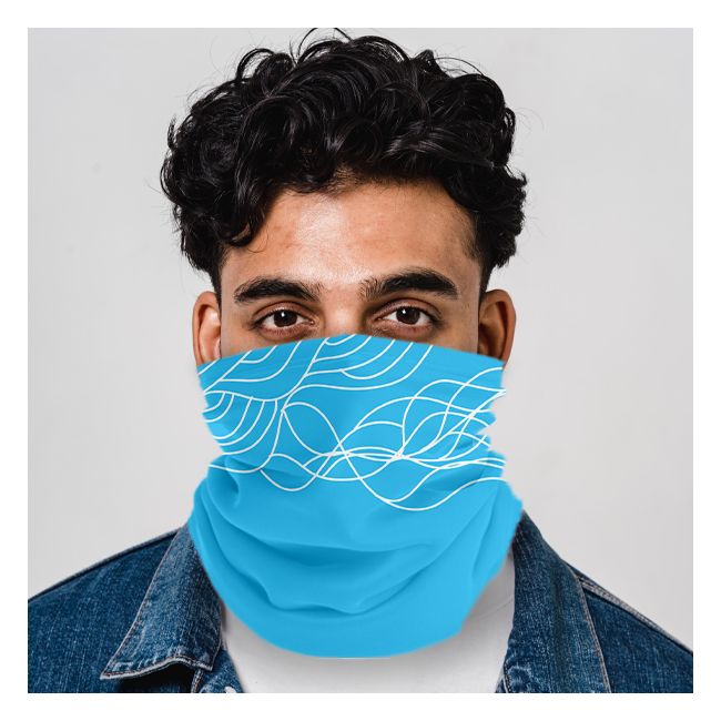 Men's Bandana - Turquoise Blue Wave Pattern White Lines Lycra Headwear