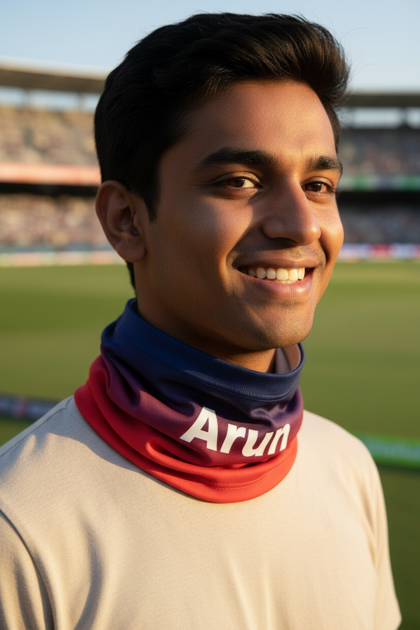 Arun wearing bandana at cricket stadium