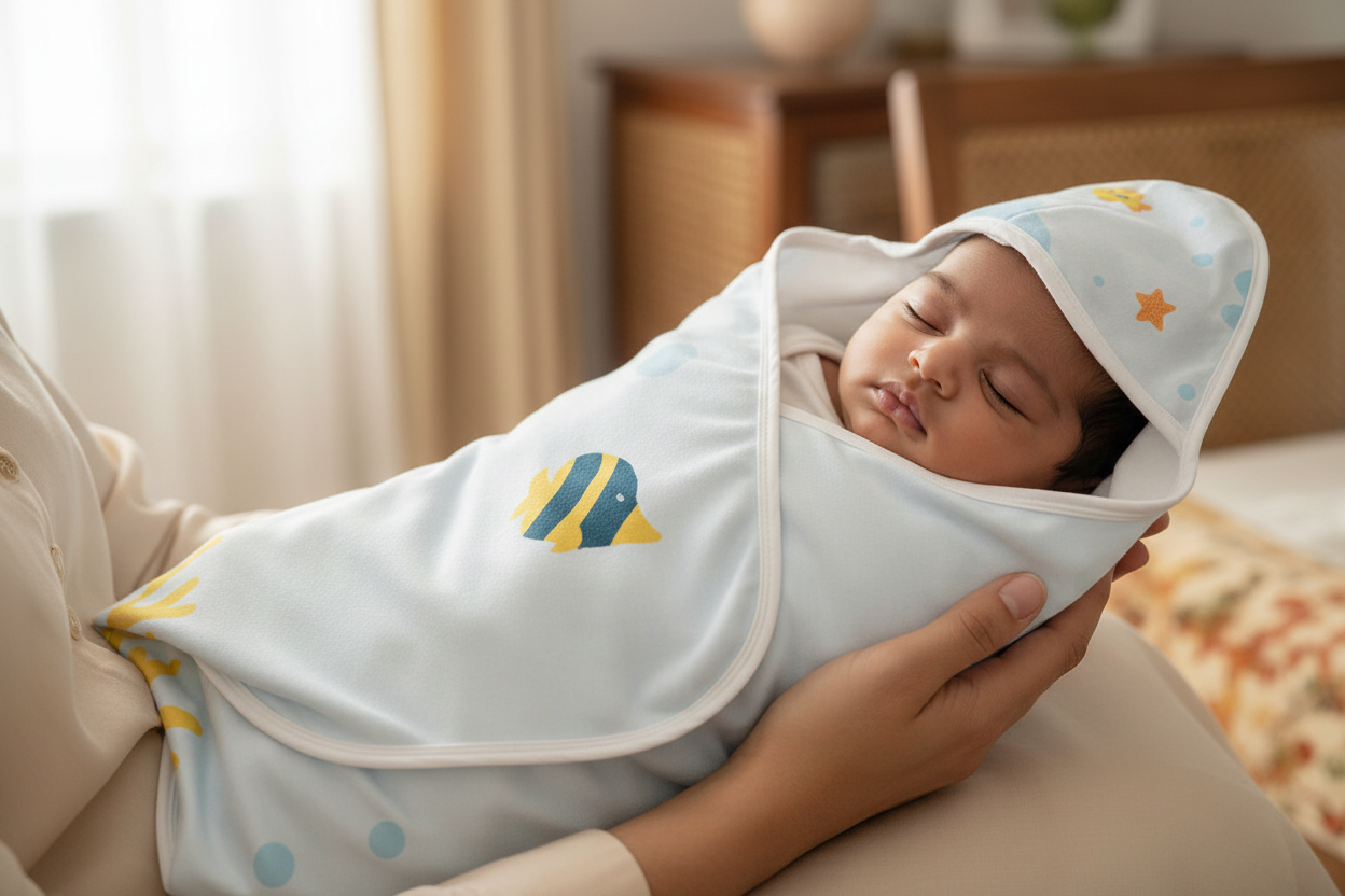 Baby blanket product focus with Indian baby