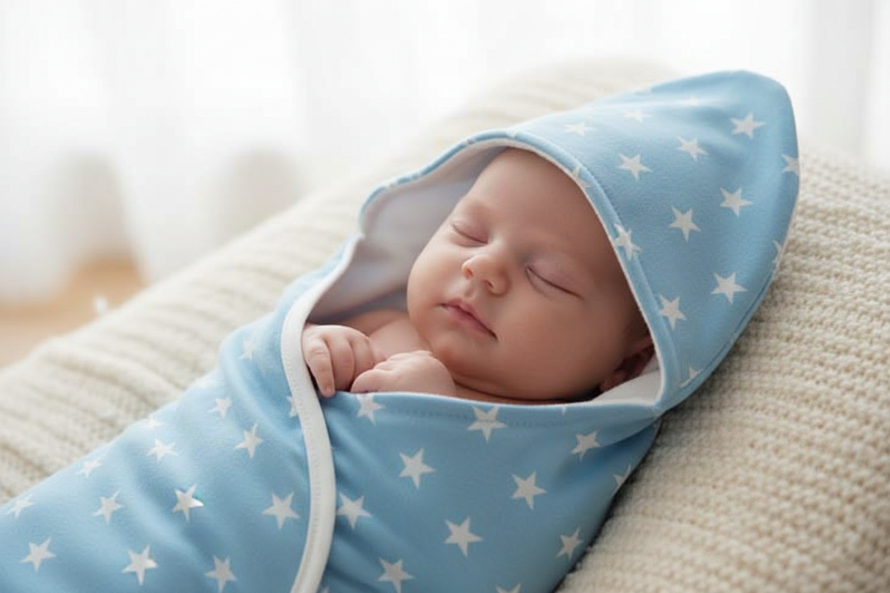 Baby wrapped in customized blanket