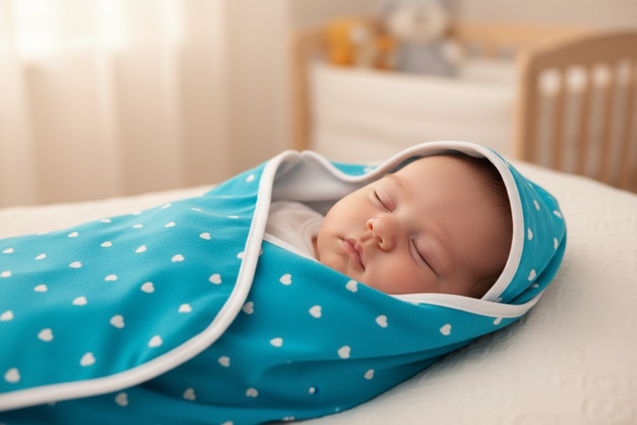 Baby wrapped in personalized blanket