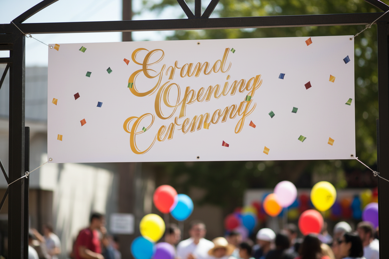 Close-up of Grand Opening Ceremony Banner