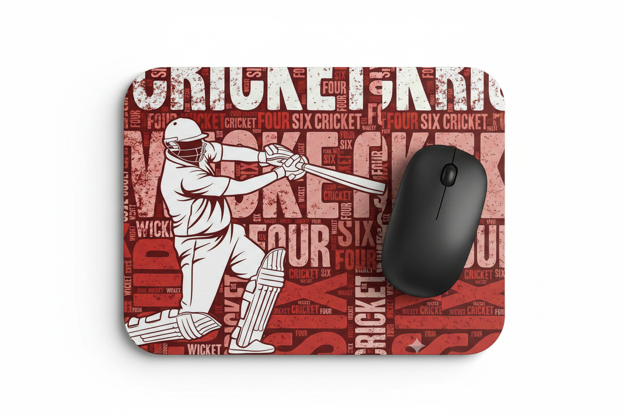 Cricket Typography Mouse Pad - Correct Shape with Mouse