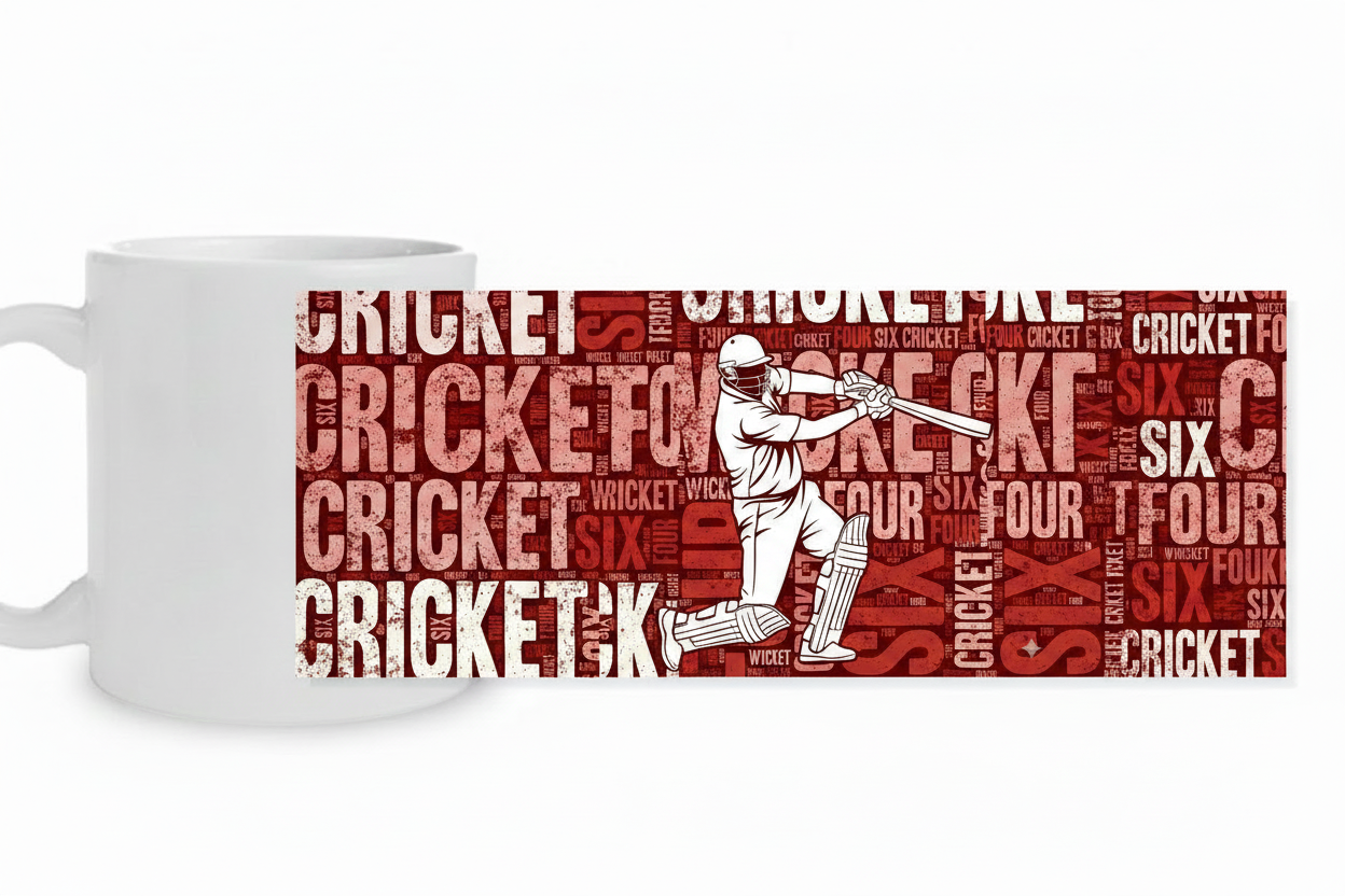 Cricket Typography Mug - Flat Layout Mockup