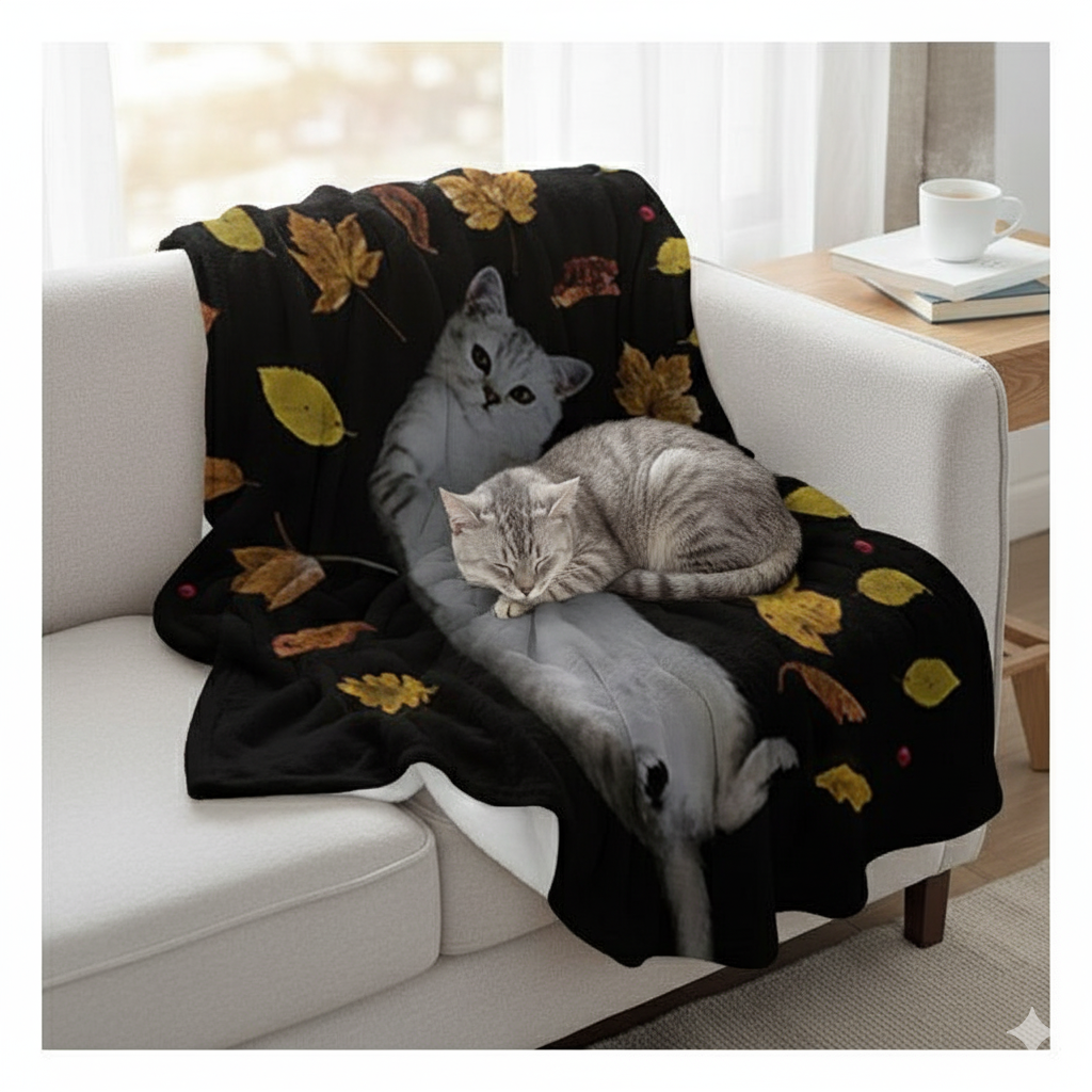 Autumn Cat Personalizable Photo Blanket