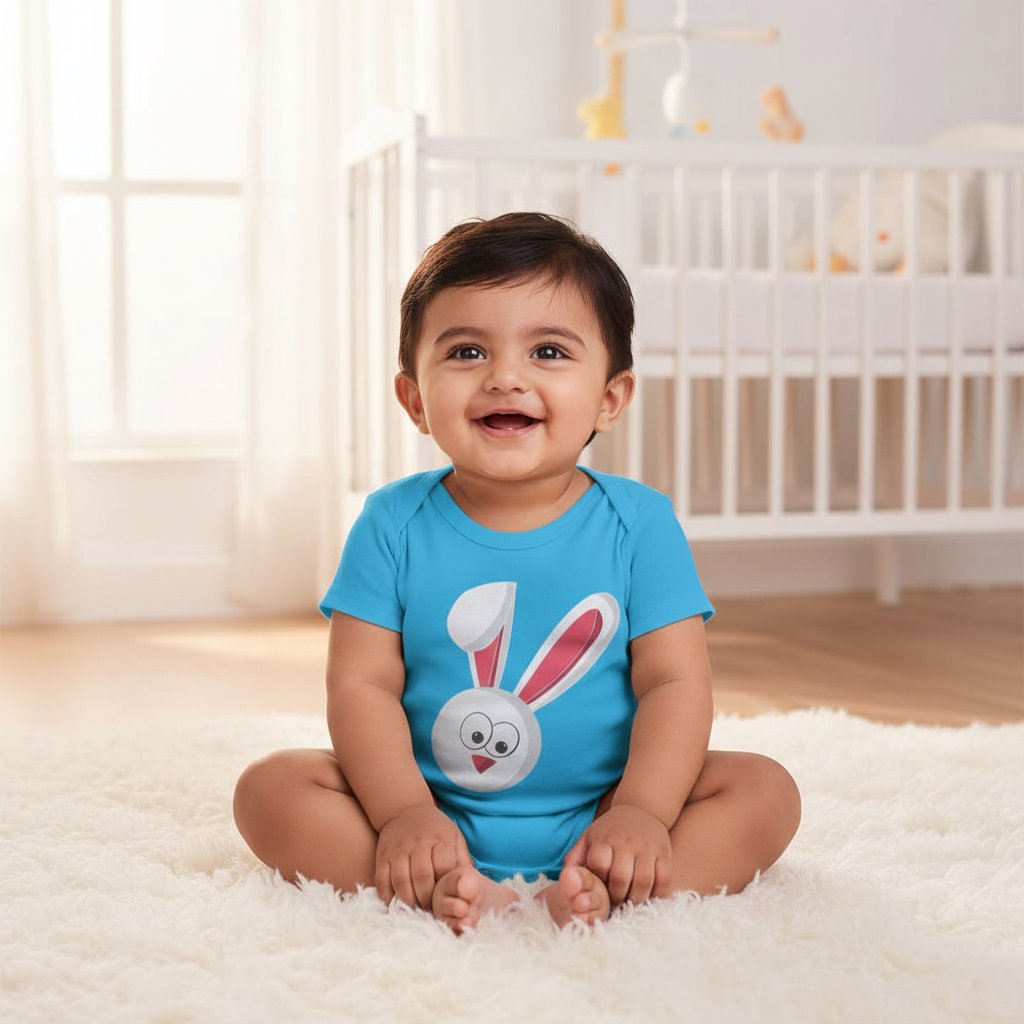 Cute Bunny Bodysuit – Indian Baby Crossed Legs No Buttons