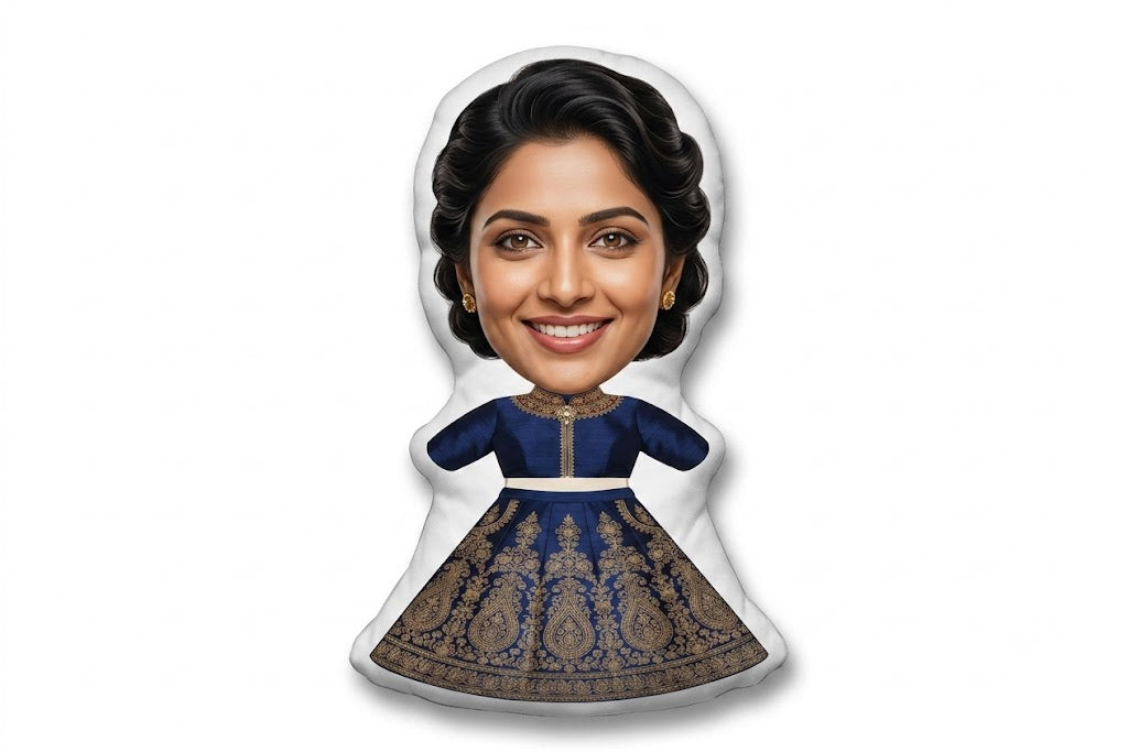 Desi Girl Mini-Me Cushion – Your Face on a Lehenga Doll!