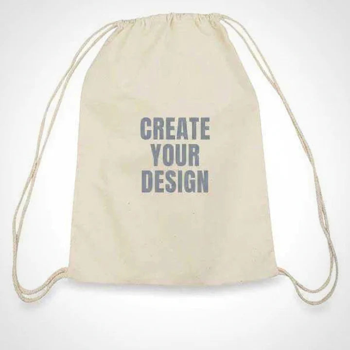 Drawstring Bag - Cream with Cute White Puppy & Paw Prints | Customizable