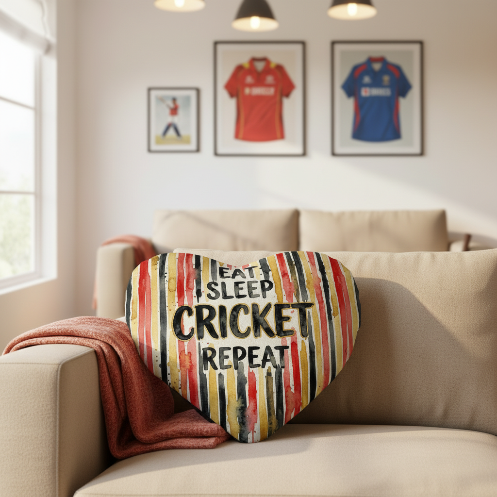 Eat Sleep Cricket Repeat – Heart Shape Cushion Cover