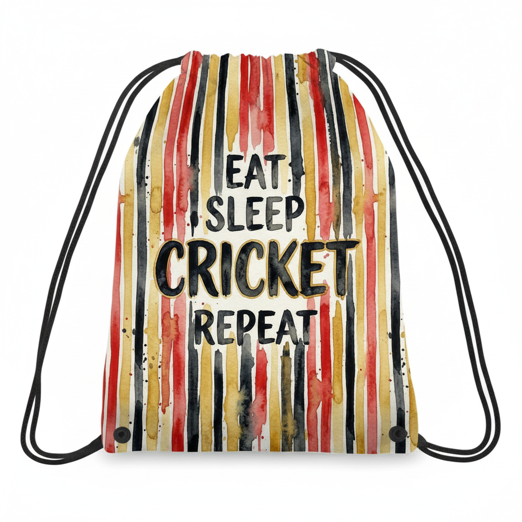 Eat Sleep Cricket Repeat Drawstring Bag