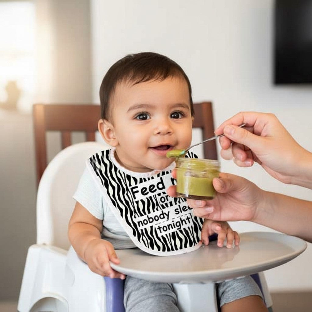 Feed Me or Nobody Sleeps Tonight Baby Bib | Zebra Print