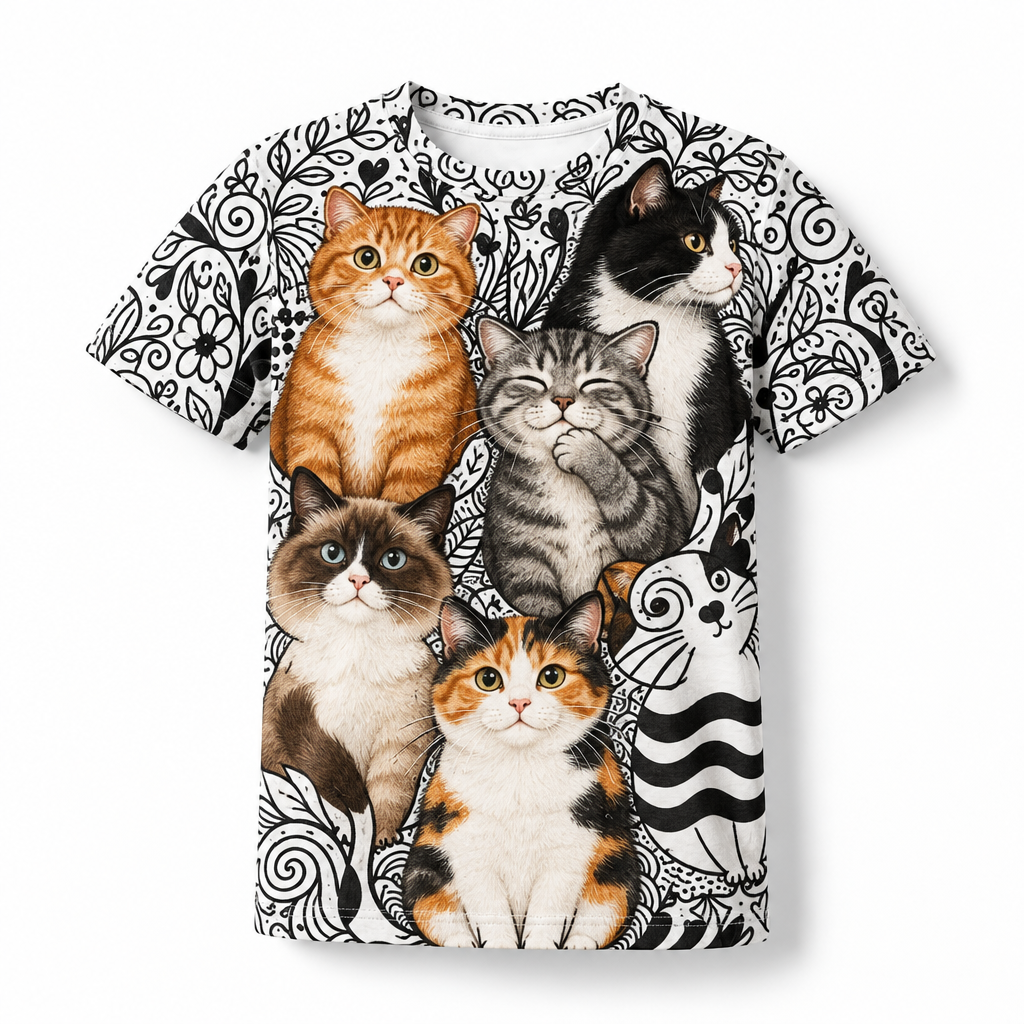 Full Print Tee – Natural Cat Colours