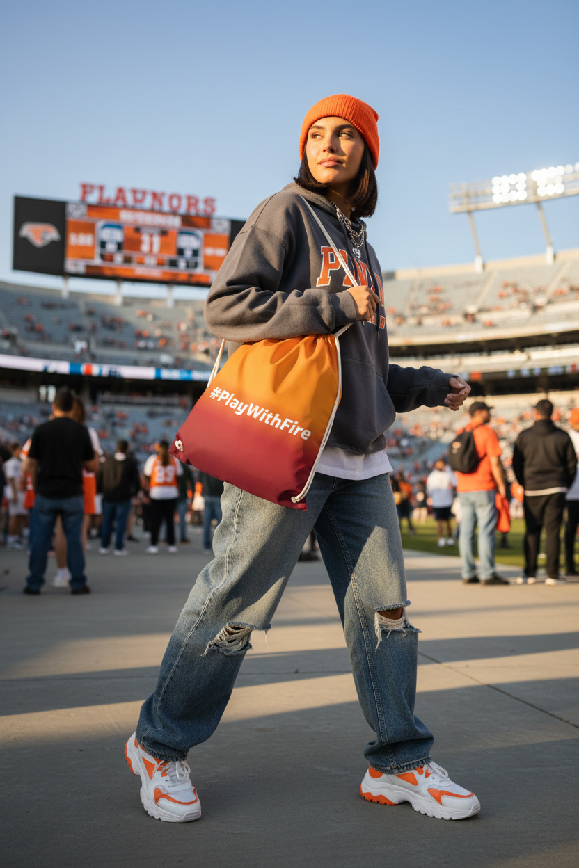 Girl Fan with Drawstring Bag Mockup