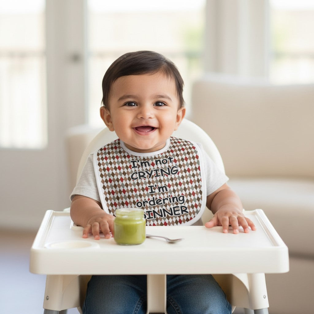 I'm Not Crying I'm Ordering Dinner Baby Bib | Argyle Print