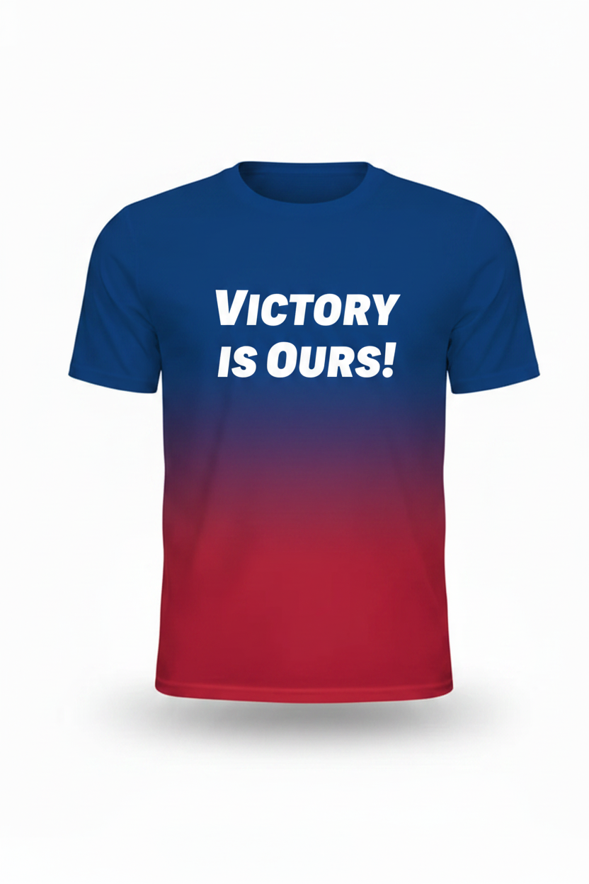 Victory is Ours! Cricket Fan T-Shirt – Navy Red Gradient | Personalised