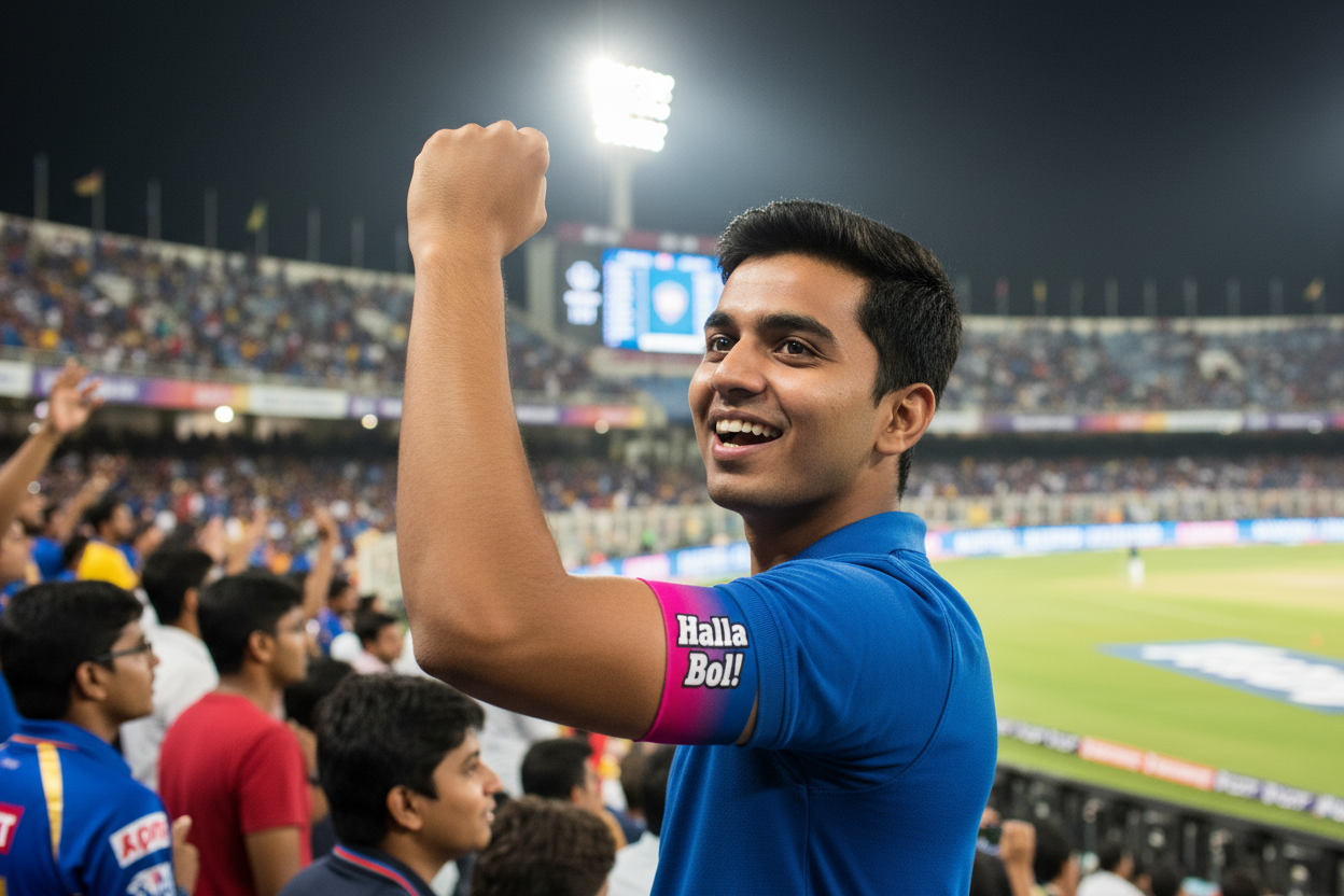 Halla Bol! Royals Cricket Fan Arm Band – Blue Pink Gradient | Personalised