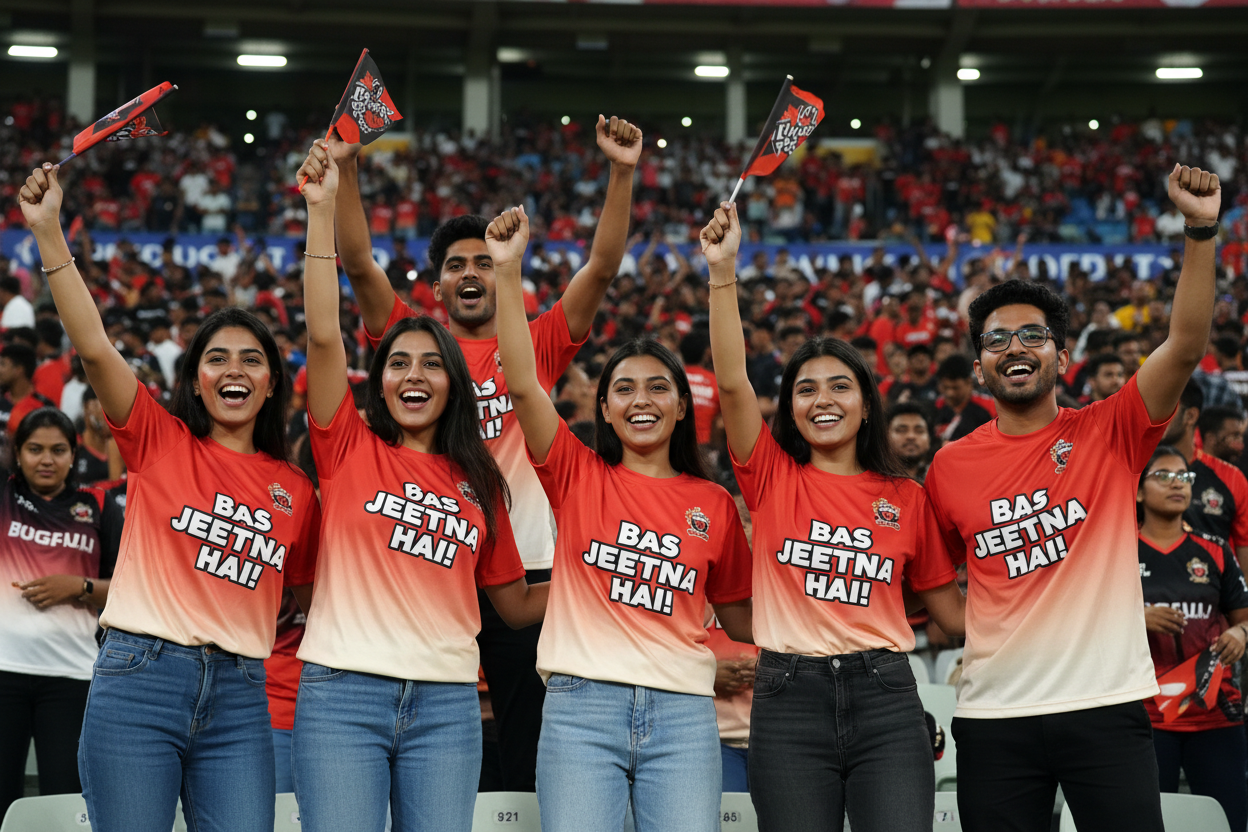 Bas Jeetna Hai! Cricket Fan T-Shirt – Red Cream Gradient | Personalised