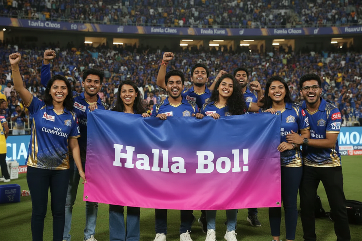 Halla Bol! Large Cricket Fan Banner – Satin Finish | Personalised